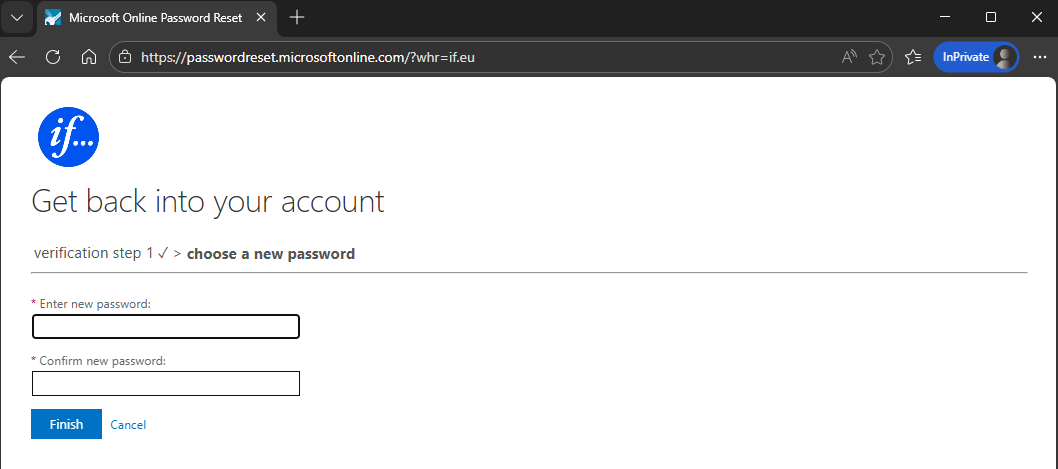 Fifth IF password reset screen showing new password entry