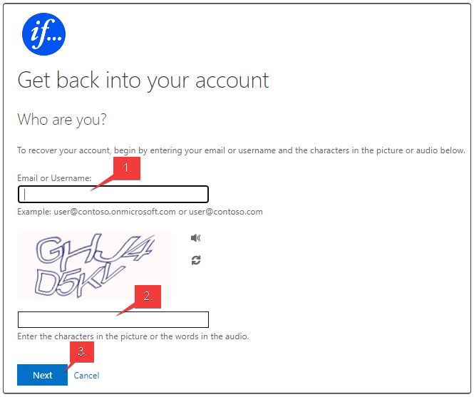 Screenshot of account unlock step showing credentials entry